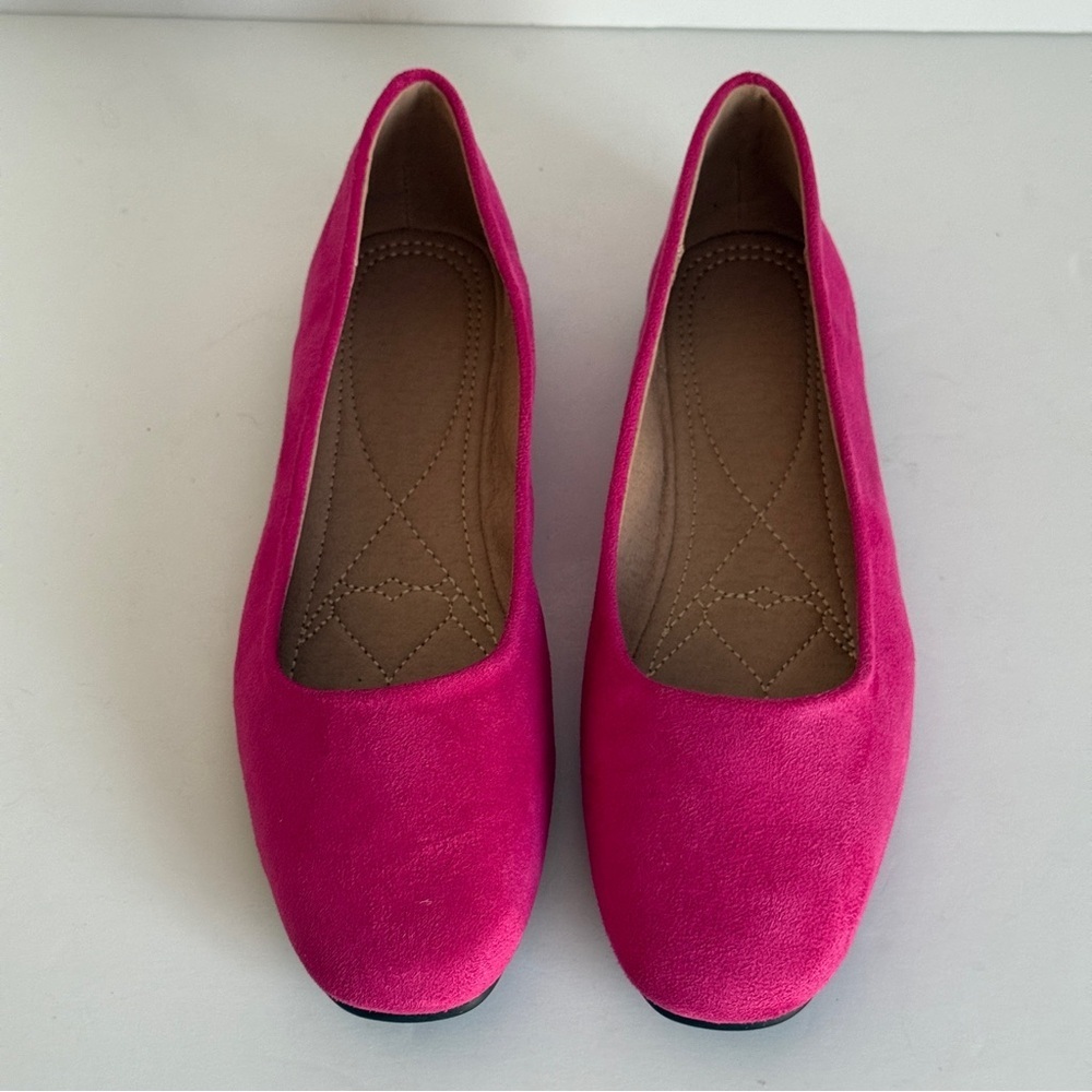 Ximuyuan Women's Pink Square Toe Faux Suede Women's Ballet Flats Size 7 - Picture 4 of 8